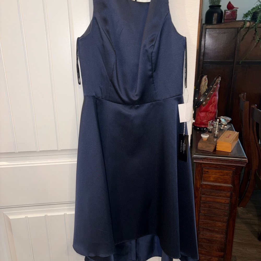 ALFRED SUNG Navy High-Low Sleeveless Dress